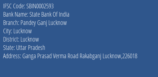 State Bank Of India Pandey Ganj Lucknow Branch, Branch Code 002593 & IFSC Code SBIN0002593