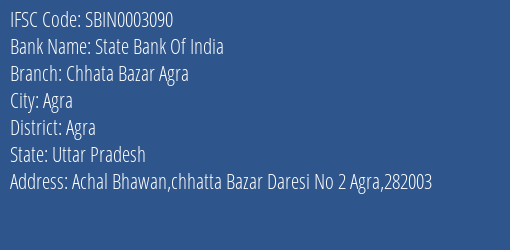 State Bank Of India Chhata Bazar Agra Branch, Branch Code 003090 & IFSC Code SBIN0003090