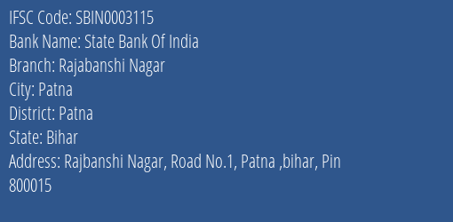 State Bank Of India Rajabanshi Nagar Branch, Branch Code 003115 & IFSC Code Sbin0003115