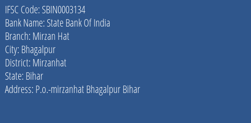 State Bank Of India Mirzan Hat Branch, Branch Code 003134 & IFSC Code Sbin0003134