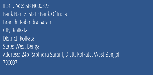 State Bank Of India Rabindra Sarani Branch Kolkata IFSC Code SBIN0003231