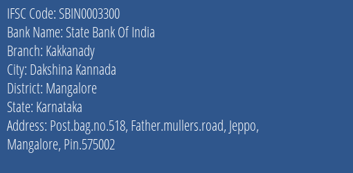 State Bank Of India Kakkanady Branch, Branch Code 003300 & IFSC Code Sbin0003300