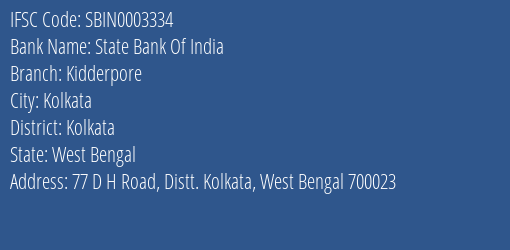 State Bank Of India Kidderpore Branch Kolkata IFSC Code SBIN0003334