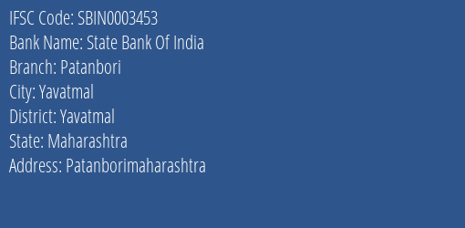 State Bank Of India Patanbori Branch, Branch Code 003453 & IFSC Code SBIN0003453