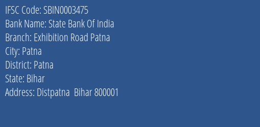 State Bank Of India Exhibition Road Patna Branch, Branch Code 003475 & IFSC Code Sbin0003475