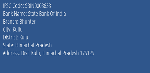 State Bank Of India Bhunter Branch, Branch Code 003633 & IFSC Code Sbin0003633