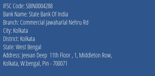 State Bank Of India Commercial Jawaharlal Nehru Rd Branch Kolkata IFSC Code SBIN0004288