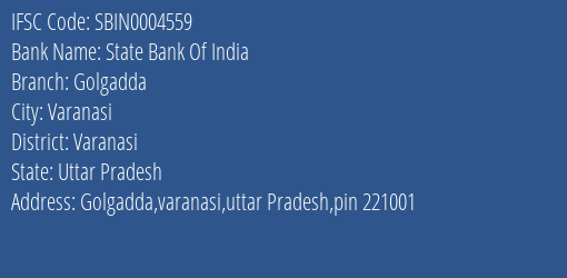 State Bank Of India Golgadda Branch, Branch Code 004559 & IFSC Code SBIN0004559