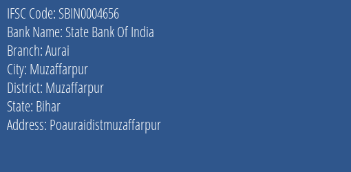 State Bank Of India Aurai Branch, Branch Code 004656 & IFSC Code Sbin0004656