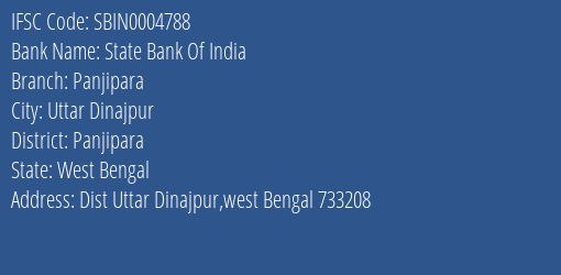 State Bank Of India Panjipara Branch Panjipara IFSC Code SBIN0004788
