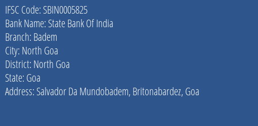 State Bank Of India Badem Branch, Branch Code 005825 & IFSC Code SBIN0005825