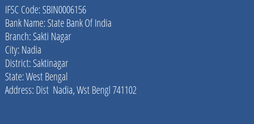 State Bank Of India Sakti Nagar Branch Saktinagar IFSC Code SBIN0006156