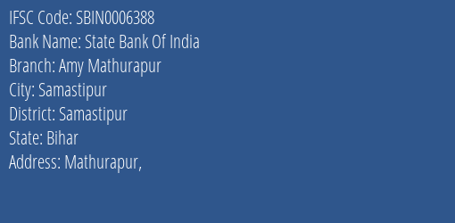 State Bank Of India Amy Mathurapur Branch, Branch Code 006388 & IFSC Code Sbin0006388