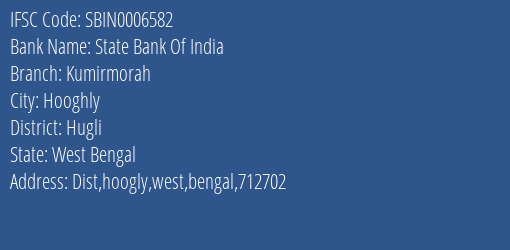 State Bank Of India Kumirmorah Branch Hugli IFSC Code SBIN0006582