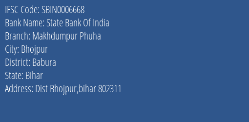 State Bank Of India Makhdumpur Phuha Branch, Branch Code 006668 & IFSC Code Sbin0006668