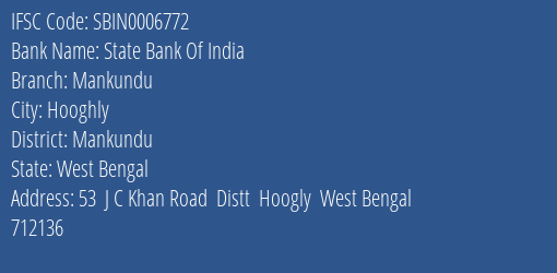 State Bank Of India Mankundu Branch Mankundu IFSC Code SBIN0006772