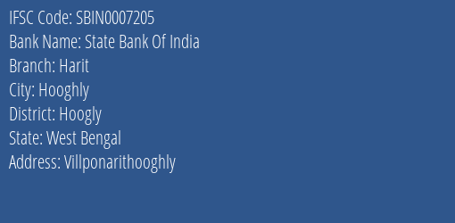 State Bank Of India Harit Branch Hoogly IFSC Code SBIN0007205