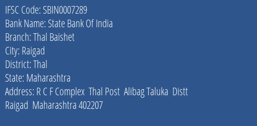 State Bank Of India Thal Baishet Branch Thal IFSC Code SBIN0007289