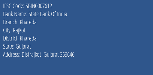 State Bank Of India Khareda Branch Khareda IFSC Code SBIN0007612