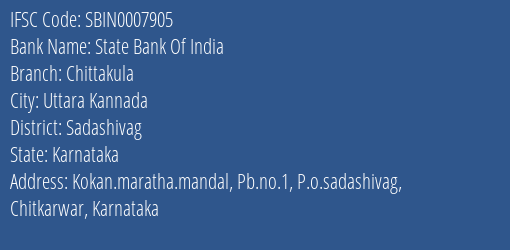 State Bank Of India Chittakula Branch, Branch Code 007905 & IFSC Code Sbin0007905