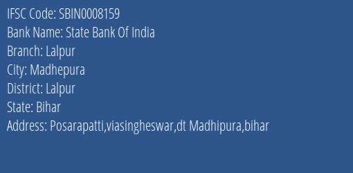 State Bank Of India Lalpur Branch, Branch Code 008159 & IFSC Code Sbin0008159