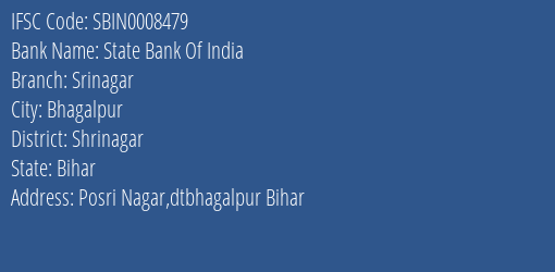 State Bank Of India Srinagar Branch, Branch Code 008479 & IFSC Code Sbin0008479
