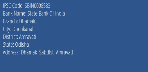 State Bank Of India Dhamak Branch Amravati IFSC Code SBIN0008583
