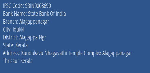 State Bank Of India Alagappanagar Branch Alagappa Ngr IFSC Code SBIN0008690