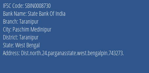 State Bank Of India Taranipur Branch Taranipur IFSC Code SBIN0008730