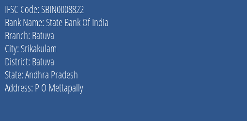 State Bank Of India Batuva Branch Batuva IFSC Code SBIN0008822