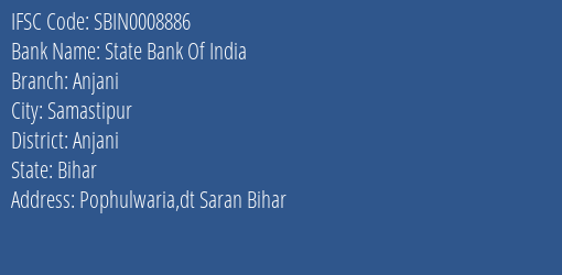 State Bank Of India Anjani Branch, Branch Code 008886 & IFSC Code Sbin0008886
