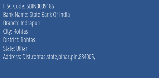 State Bank Of India Indrapuri Branch, Branch Code 009186 & IFSC Code Sbin0009186