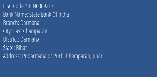 State Bank Of India Darmaha Branch, Branch Code 009213 & IFSC Code Sbin0009213