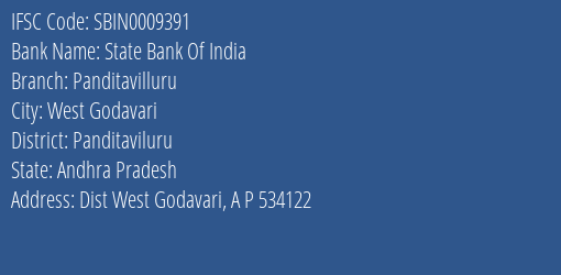 State Bank Of India Panditavilluru Branch Panditaviluru IFSC Code SBIN0009391