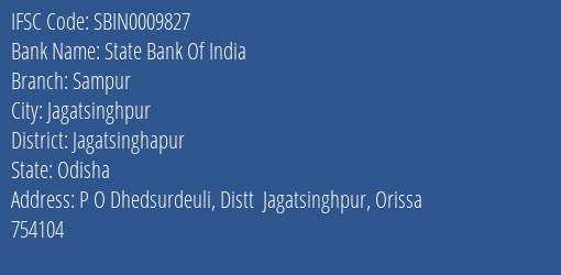 State Bank Of India Sampur Branch IFSC Code