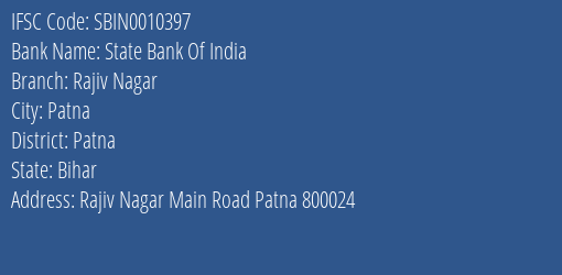 State Bank Of India Rajiv Nagar Branch, Branch Code 010397 & IFSC Code Sbin0010397