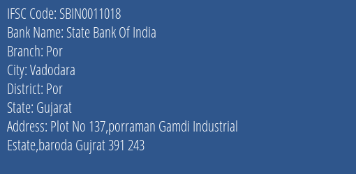 State Bank Of India Por Branch Por IFSC Code SBIN0011018