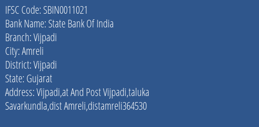 State Bank Of India Vijpadi Branch Vijpadi IFSC Code SBIN0011021