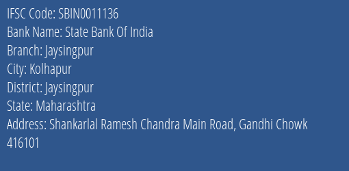 State Bank Of India Jaysingpur Branch Jaysingpur IFSC Code SBIN0011136
