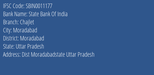 State Bank Of India Chajlet Branch Moradabad IFSC Code SBIN0011177