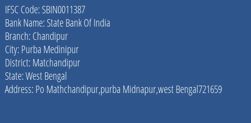 State Bank Of India Chandipur Branch Matchandipur IFSC Code SBIN0011387