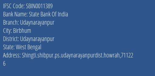State Bank Of India Udaynarayanpur Branch Udaynarayanpur IFSC Code SBIN0011389