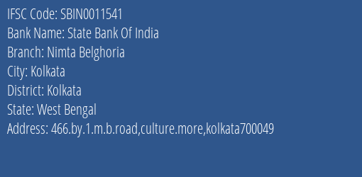 State Bank Of India Nimta Belghoria Branch Kolkata IFSC Code SBIN0011541