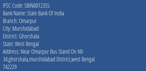 State Bank Of India Omarpur Branch Ghorshala IFSC Code SBIN0012355