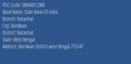 State Bank Of India Nutanhat Branch Nutanhat IFSC Code SBIN0012388