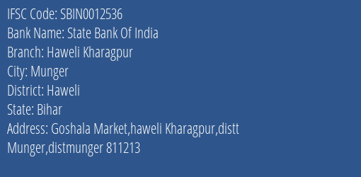 State Bank Of India Haweli Kharagpur Branch, Branch Code 012536 & IFSC Code Sbin0012536