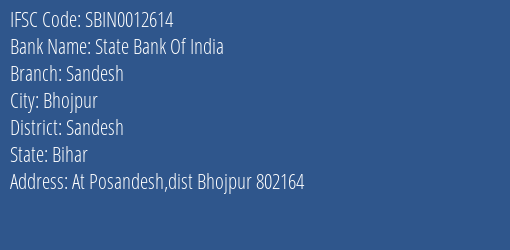 State Bank Of India Sandesh Branch, Branch Code 012614 & IFSC Code Sbin0012614