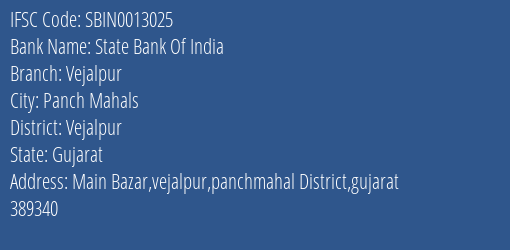 State Bank Of India Vejalpur Branch Vejalpur IFSC Code SBIN0013025