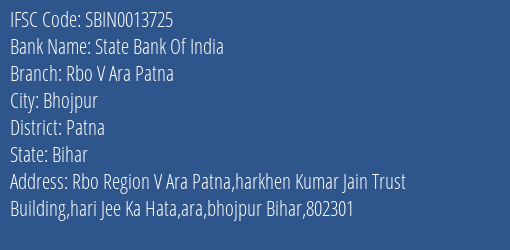 State Bank Of India Rbo V Ara Patna Branch, Branch Code 013725 & IFSC Code Sbin0013725
