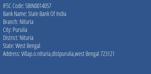 State Bank Of India Nituria Branch Nituria IFSC Code SBIN0014057